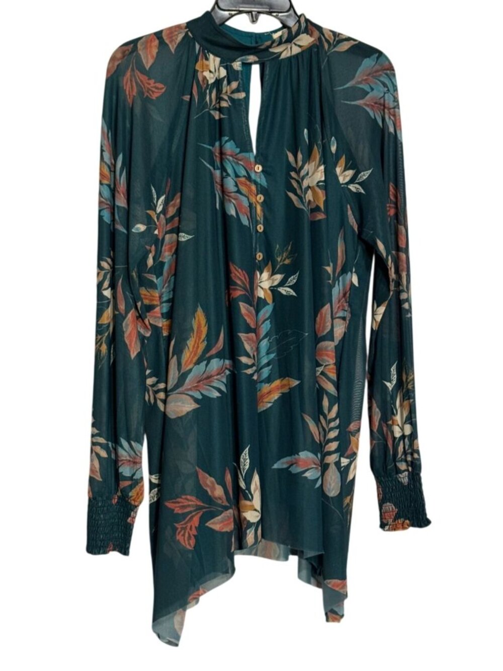Gimmicks by Buckle Sheer Floral Mock Neck Blouse Smocked Cuffs Medium NWOT